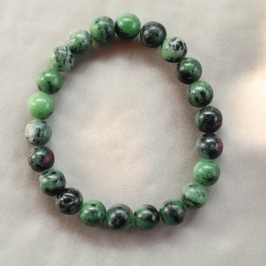 Ruby Fuchsite crystal featuring vibrant pink and green tones, symbolizing heart healing, emotional balance, and intuitive empowerment.